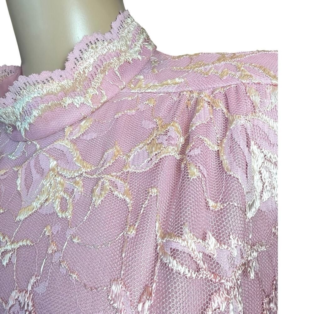 VTG 80s Romantic Pink Coquette Floral Lace Mesh Midi Dress Blaire Boutique Large - Picture 14 of 16